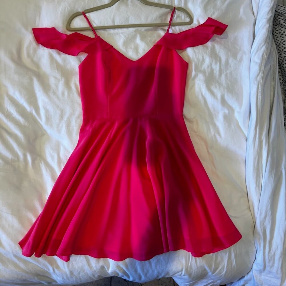 Amanda Uprichard Neon Pink Fit and Flare Mini Dress